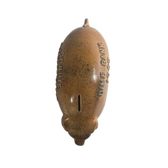 Bennington Style Piggy Bank Pig Dime Bank Ceramic With Gold Speck Glaze VTG 1969 - Picture 6 of 12